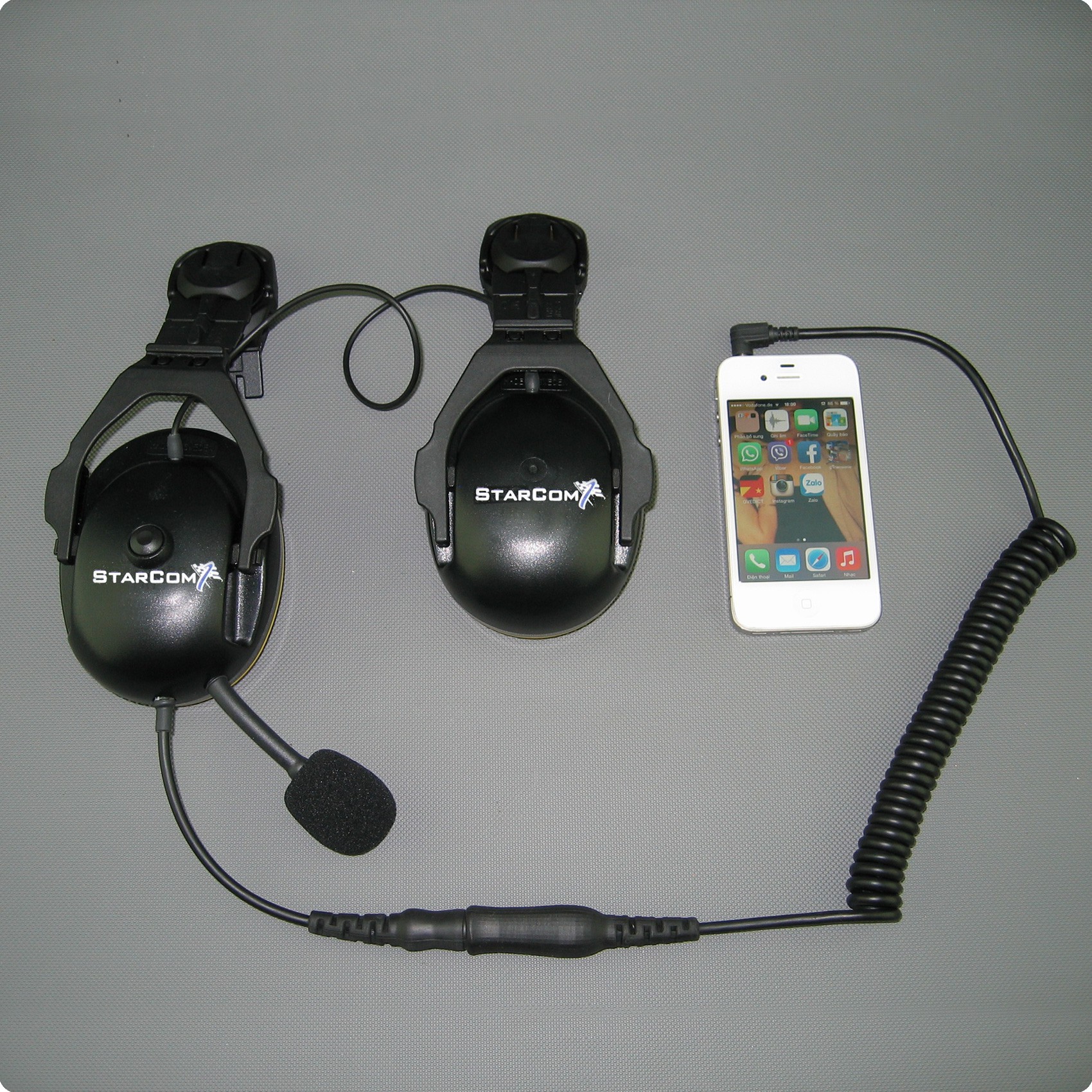 Radio de casco con extensión para teléfonos inteligentes y botón PTT